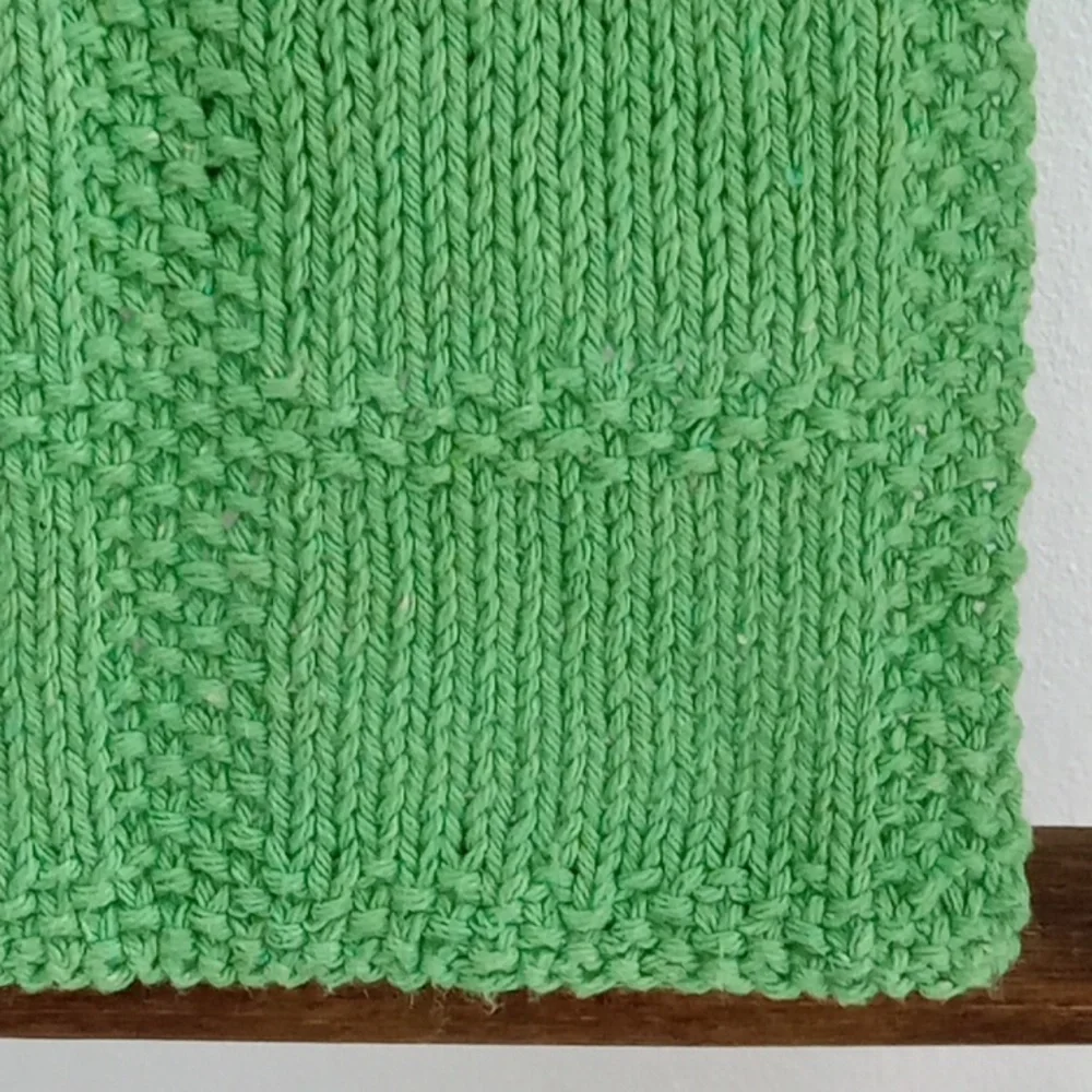 Hand Crafted Handknit Grass Green Textured Windowpane Design Hand Towel